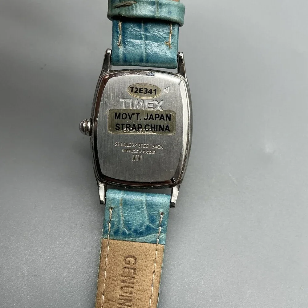 Timex T2E341 Womens Watch 22mm White Dial Blue Leather Band New Battery